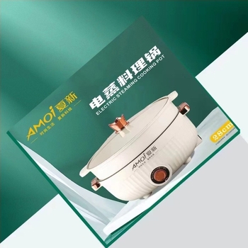 Oală electrică de gătit – Multifuncțional: abur, fierbere, gătire, prăjit; design cu două niveluri; interior antiaderent; putere ≤800W; potrivit pentru 2–3 porții; control mecanic