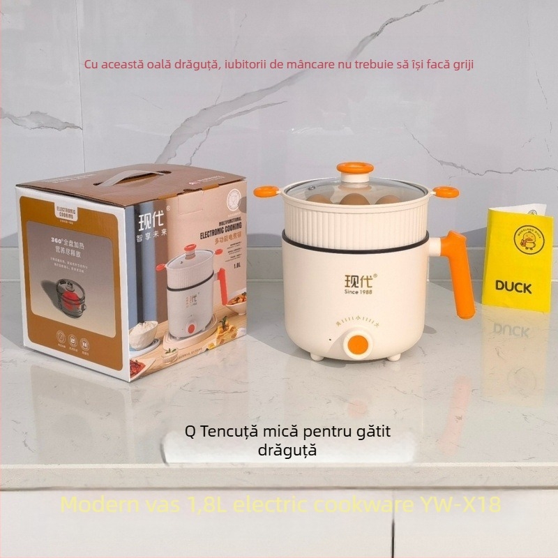 Oală electrică de gătit – Multifuncțional: abur, fierbere, gătire, prăjit; design cu două niveluri; interior antiaderent; putere ≤800W; potrivit pentru 2–3 porții; control mecanic