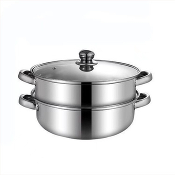 Oală aburitoare din oțel inoxidabil, două niveluri, capac din sticlă, adâncime 9 cm, greutate 1200 g, compatibilă cu toate plitele