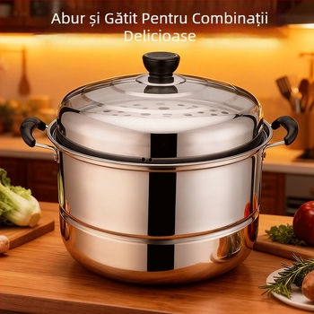 Aburitor din oțel inoxidabil cu structură multistrat (două și trei niveluri), compatibil cu inducția, capac din oțel inoxidabil