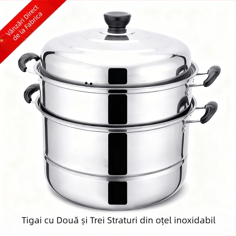 Aburitor din oțel inoxidabil cu structură multistrat (două și trei niveluri), compatibil cu inducția, capac din oțel inoxidabil