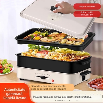 Vas de gătit multifuncțional cu grătar și oală fierbinte detașabilă, 1201–1500 W, capacitate 4–5 L, corp din fontă