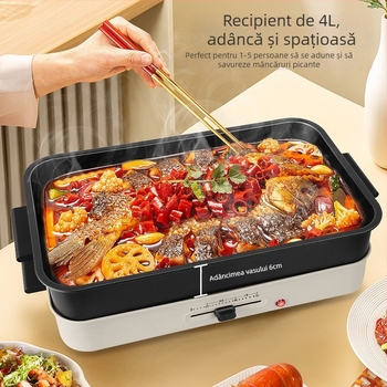 Vas de gătit multifuncțional cu grătar și oală fierbinte detașabilă, 1201–1500 W, capacitate 4–5 L, corp din fontă