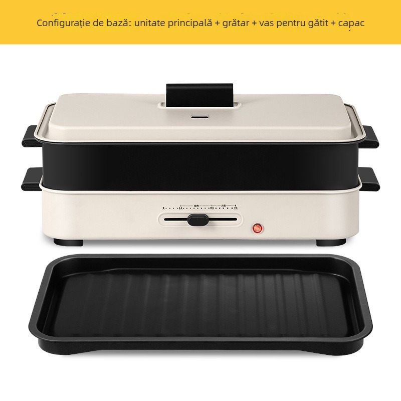 Vas de gătit multifuncțional cu grătar și oală fierbinte detașabilă, 1201–1500 W, capacitate 4–5 L, corp din fontă