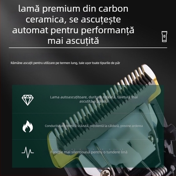 Trimmer de păr Powerful Factory, motor brushless, lame ceramice, alimentare duală (încărcare sau priză), fără baterie încorporată, nu este rezistent la apă