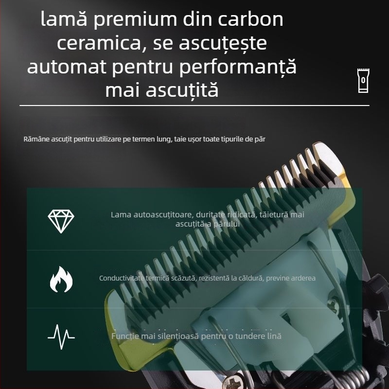 Trimmer de păr Powerful Factory, motor brushless, lame ceramice, alimentare duală (încărcare sau priză), fără baterie încorporată, nu este rezistent la apă