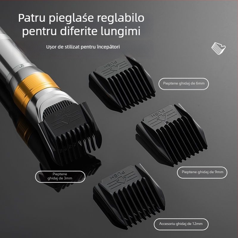 Trimmer de păr Powerful Factory, motor brushless, lame ceramice, alimentare duală (încărcare sau priză), fără baterie încorporată, nu este rezistent la apă