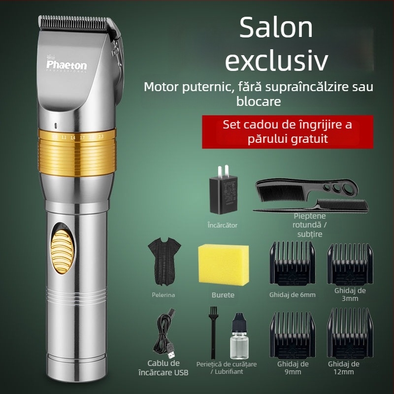 Trimmer de păr Powerful Factory, motor brushless, lame ceramice, alimentare duală (încărcare sau priză), fără baterie încorporată, nu este rezistent la apă