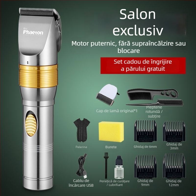 Trimmer de păr Powerful Factory, motor brushless, lame ceramice, alimentare duală (încărcare sau priză), fără baterie încorporată, nu este rezistent la apă