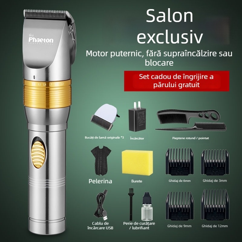 Trimmer de păr Powerful Factory, motor brushless, lame ceramice, alimentare duală (încărcare sau priză), fără baterie încorporată, nu este rezistent la apă