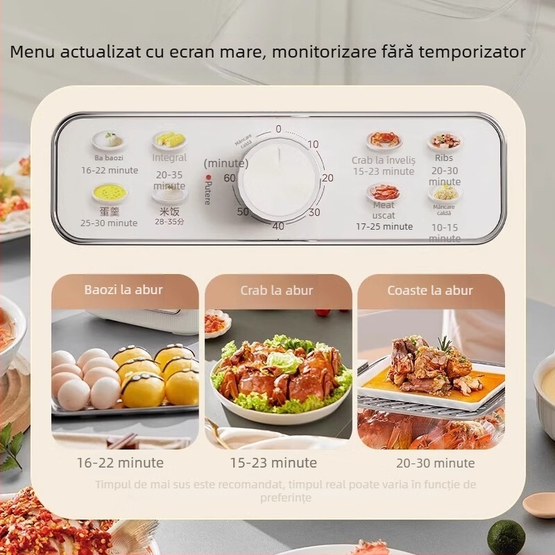 Paravar electric Midea cu patru straturi, capacitate mare peste 10 litri, 1200W, 220V, 50Hz, tavă de aburi din oțel inoxidabil + fund antiaderent, pentru 4-5 persoane