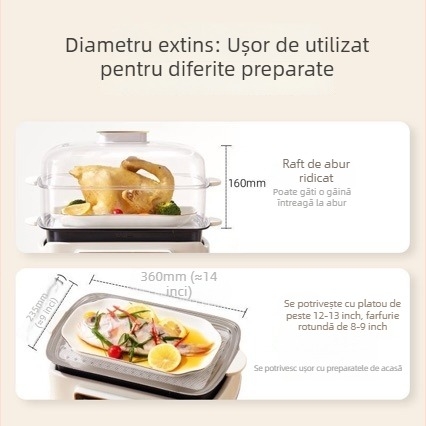 Gătitor cu aburi electric, recipient din aliaj de titan, detașabil și lavabil, capacitate peste 10 L, sistem de aburi cu peste 3 niveluri, încălzire în mai puțin de 4 minute