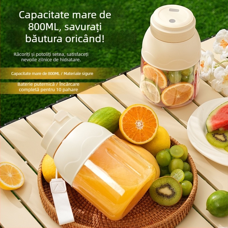 Cana portabilă de sucuri, reîncărcabilă – capacitate 801–1000 ml, viteză 18000 rpm, 50 W, lame 5+, baterie încorporată