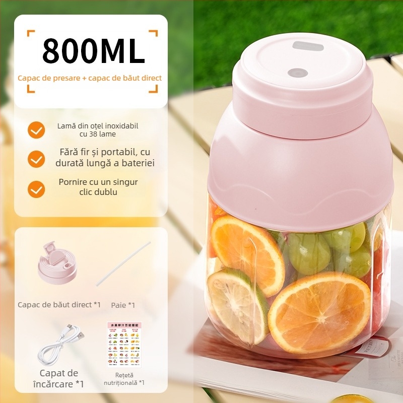 Cana portabilă de sucuri, reîncărcabilă – capacitate 801–1000 ml, viteză 18000 rpm, 50 W, lame 5+, baterie încorporată