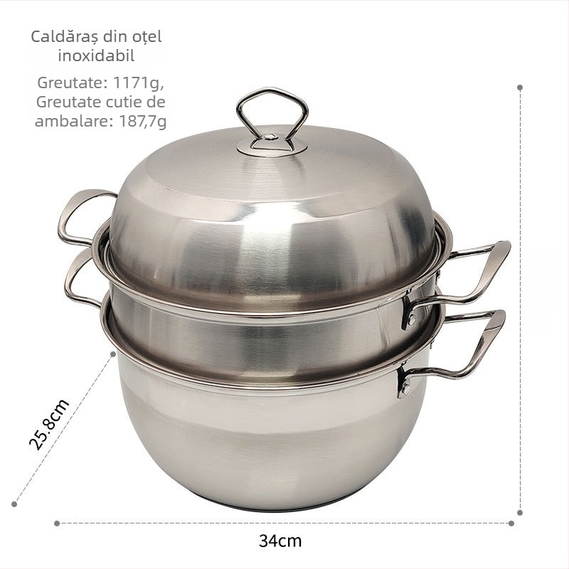 Vaporisor de aburi din oțel inoxidabil 201, 3 niveluri, adâncime 28,2 cm, compatibil cu plita generală