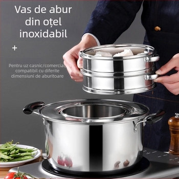 Oală abur din oțel inoxidabil pentru găluște, model 001, 1 nivel, fund simplu, compatibilă cu plitele generale