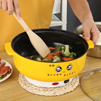 Oală electrică de gătit cu interior antiaderent, multifuncțională; putere sub 800W; pentru 1–2 persoane; corp din plastic; adâncime vas 10 cm; funcții: aburi, fierbere, prăjire, gătire