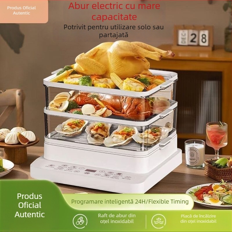 Gătitor cu aburi electric, cu un singur nivel, capacitate peste 10 L, control tactil, funcție de programare