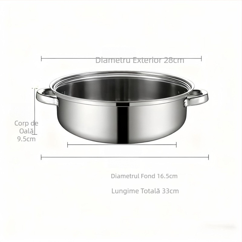 Vas de aburi din oțel inoxidabil, cu trei niveluri, capac din sticlă, mare capacitate, compatibil cu plitele cu inducție