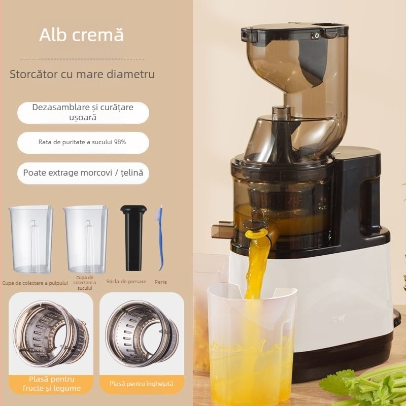 Storcător de fructe și legume, automat, cu diametru mare, fără tăiere, recipient interior din silicon, 180 W, capacitate 801–1000 ml, ax vertical cu șurub