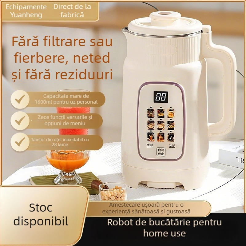Blender de înaltă viteză pentru uz casnic, funcționare silențioasă, model G10: capacitate ≥1,2 L, 2–4 porții, control prin buton, multifuncțional cu filtrare pentru suc și lapte de soia, izolație, temporizator, 3D încălzire uniformă.