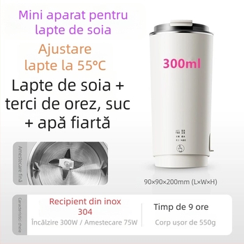 Mașină portabilă de lapte de soia cu corp din sticlă, 300 W, capacitate sub 1 L, control prin atingere.