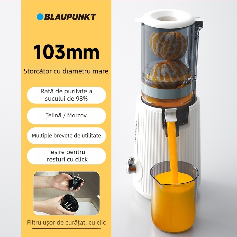 Storcător Sapphire pentru uz casnic — corp ABS, până la 200 W, randament de suc 401–600 ml, viteză maximă 12.000 rpm, recipient pentru pulpă până la 500 ml