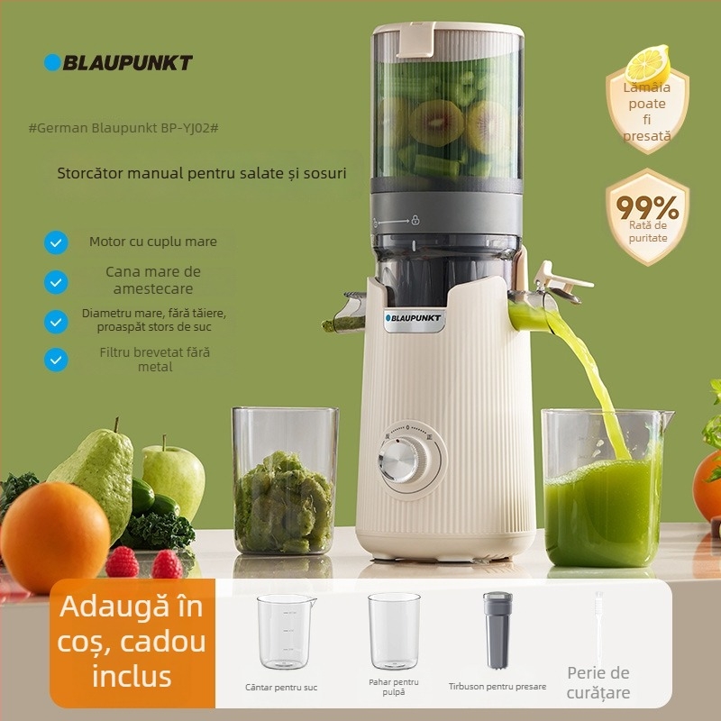 Storcător Sapphire pentru uz casnic — corp ABS, până la 200 W, randament de suc 401–600 ml, viteză maximă 12.000 rpm, recipient pentru pulpă până la 500 ml