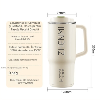 Zhenmi ZMPB-307 Aparat de lapte de soia, 0.5L, Carcasă din oțel inoxidabil, 300W, 220V