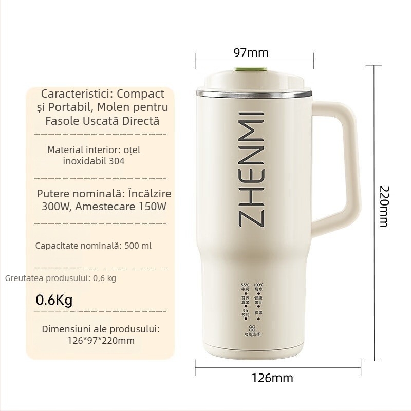 Zhenmi ZMPB-307 Aparat de lapte de soia, 0.5L, Carcasă din oțel inoxidabil, 300W, 220V