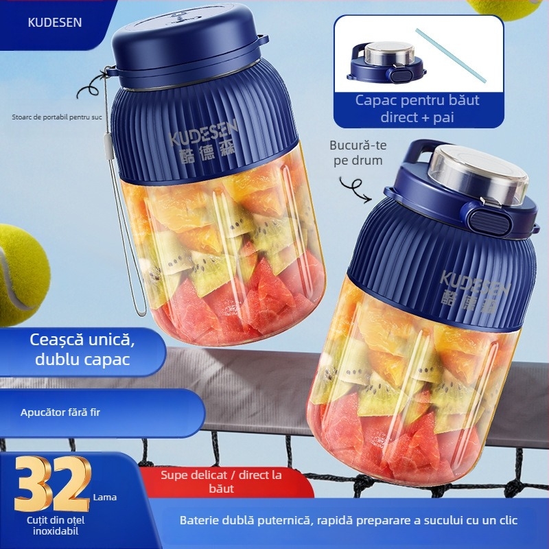 Storcător de suc portabil, capacitate 1300 ml, viteză 20001–22000 rpm, cinci lame, baterie încorporată reîncărcabilă