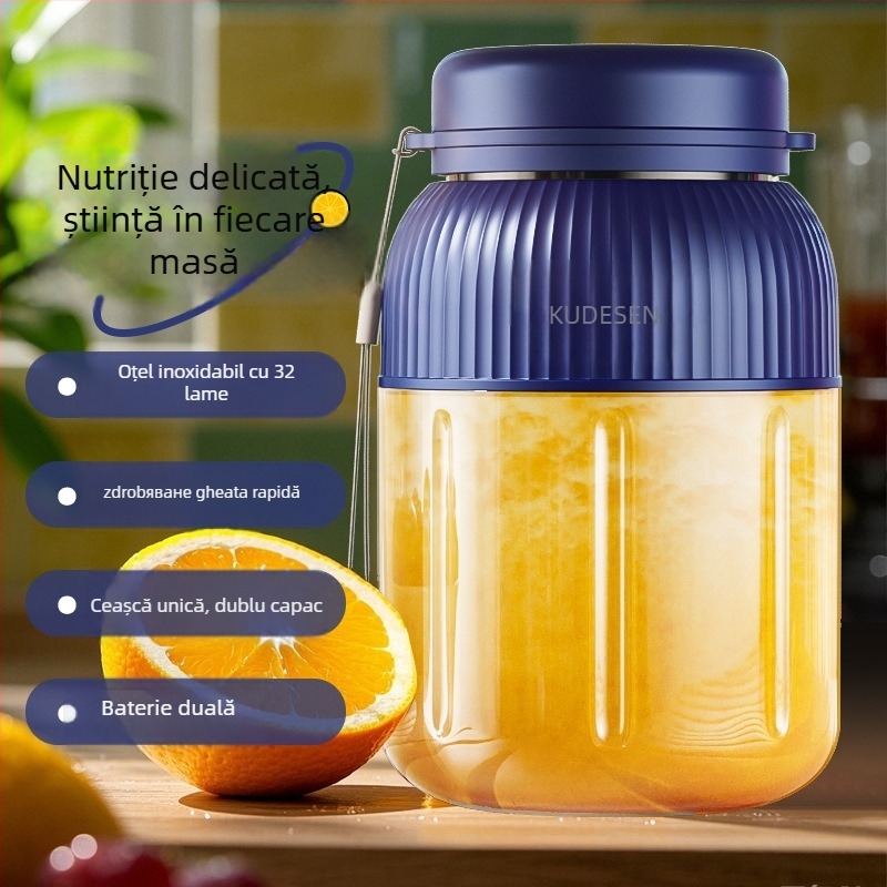 Storcător de suc portabil, capacitate 1300 ml, viteză 20001–22000 rpm, cinci lame, baterie încorporată reîncărcabilă