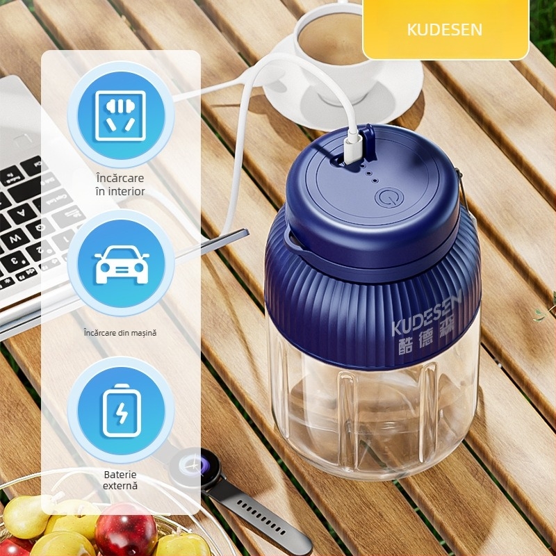 Storcător de suc portabil, capacitate 1300 ml, viteză 20001–22000 rpm, cinci lame, baterie încorporată reîncărcabilă