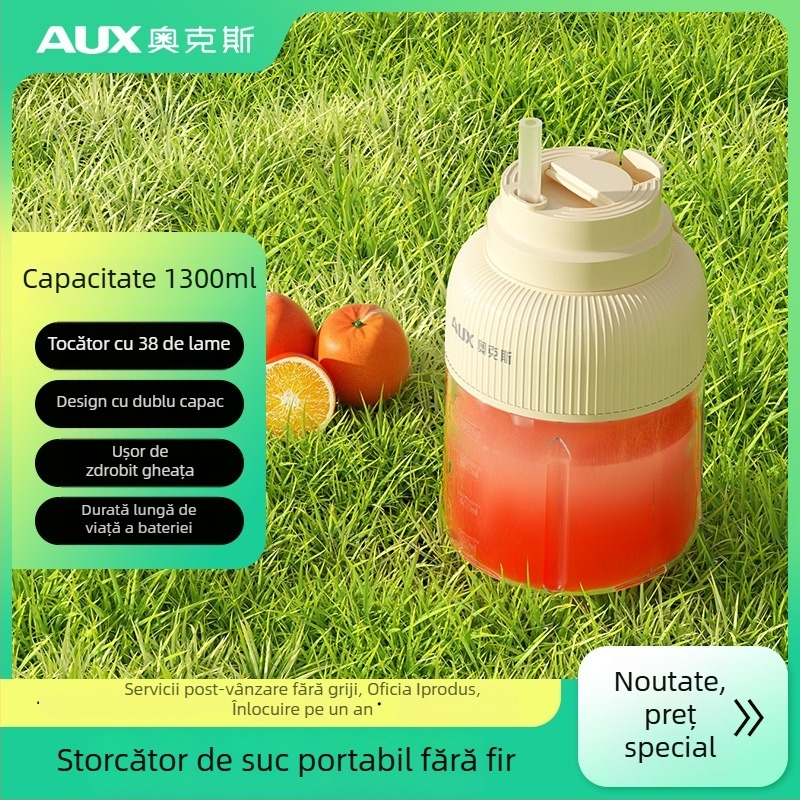 Storcător de suc portabil cu baterie încorporată, 18000 rpm, 5+ lame, recipient interior din oțel inoxidabil