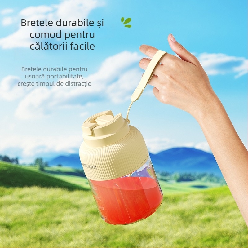 Storcător de suc portabil cu baterie încorporată, 18000 rpm, 5+ lame, recipient interior din oțel inoxidabil