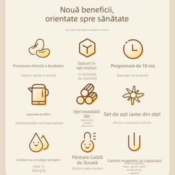 Mașină de lapte de soia Little Raccoon DJJ pentru uz casnic, 220V, capacitate sub 10 L, pentru 2–3 persoane, funcție de presetare, clasă de eficiență energetică 1