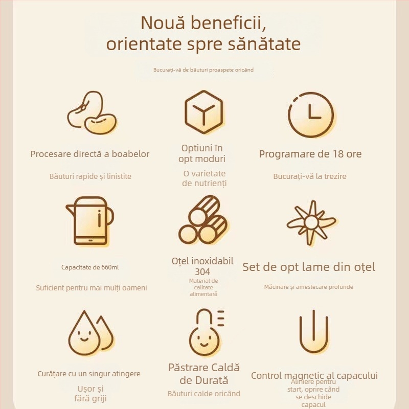 Mașină de lapte de soia Little Raccoon DJJ pentru uz casnic, 220V, capacitate sub 10 L, pentru 2–3 persoane, funcție de presetare, clasă de eficiență energetică 1