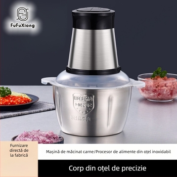FUFUXIONG Măcinător electric de carne și mincer pentru usturoi și legume, corp și cupă din oțel inoxidabil, 4 lame, 2 trepte de viteză, până la 10.000 rpm