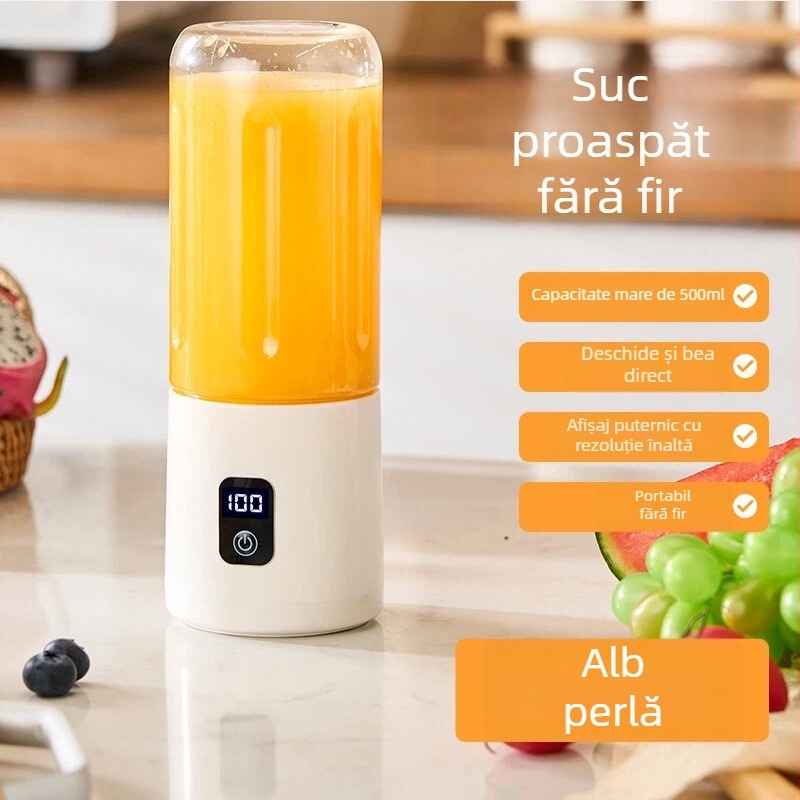 Storcător de suc portabil fără fir, cu afișaj LED, 18k–20k rpm, cinci lame sau mai multe, baterie încorporată, plastic PC alimentar