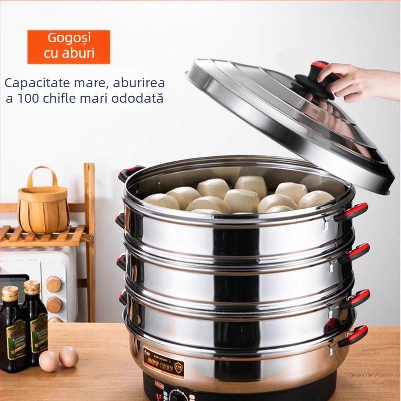 Aburitor electric, cu trei etaje, din oțel inoxidabil, capacitate peste 10 L, control mecanic