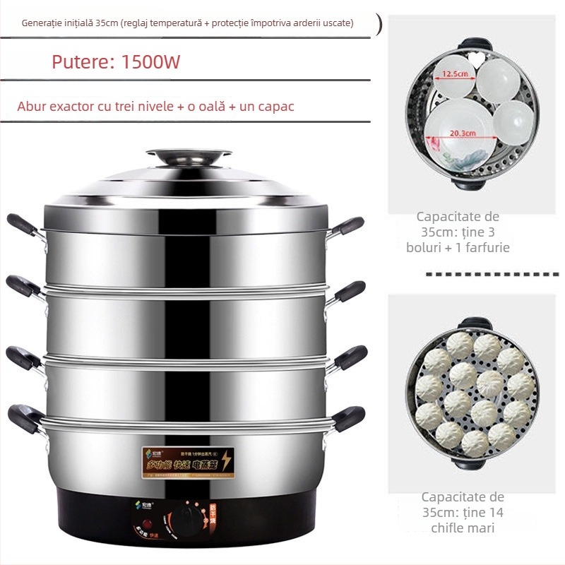 Aburitor electric, cu trei etaje, din oțel inoxidabil, capacitate peste 10 L, control mecanic