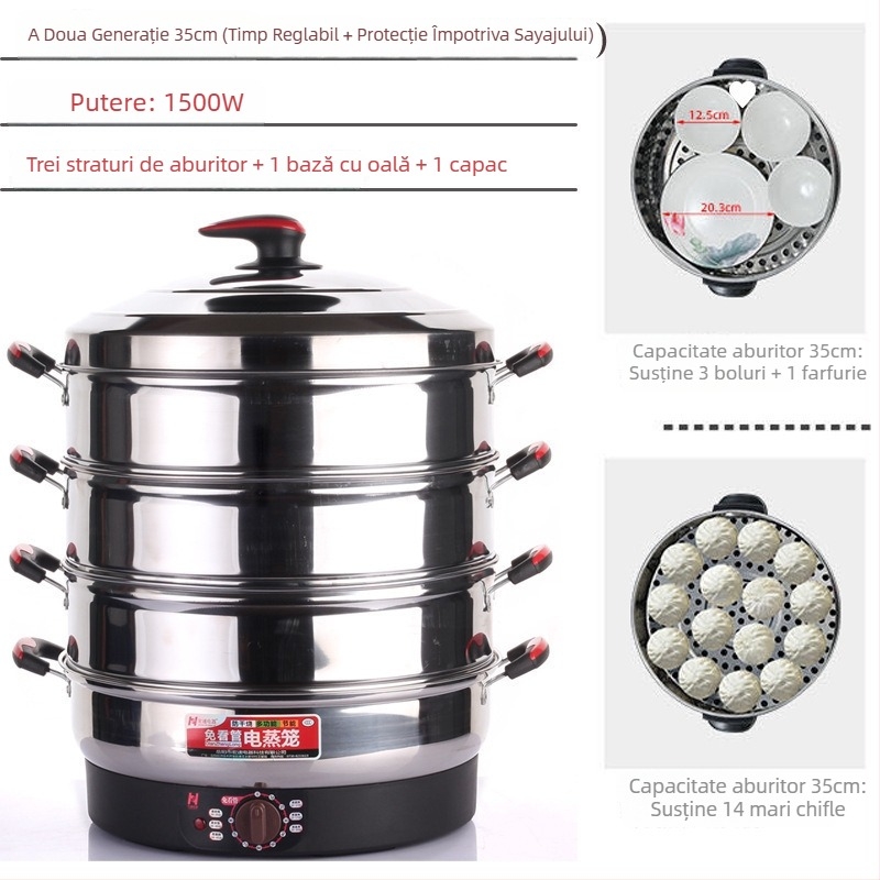 Aburitor electric, cu trei etaje, din oțel inoxidabil, capacitate peste 10 L, control mecanic