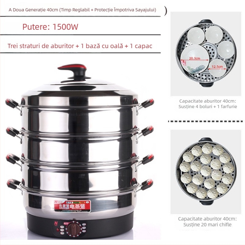 Aburitor electric, cu trei etaje, din oțel inoxidabil, capacitate peste 10 L, control mecanic