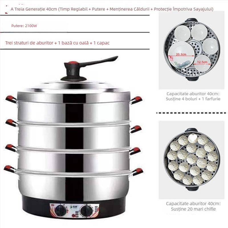 Aburitor electric, cu trei etaje, din oțel inoxidabil, capacitate peste 10 L, control mecanic