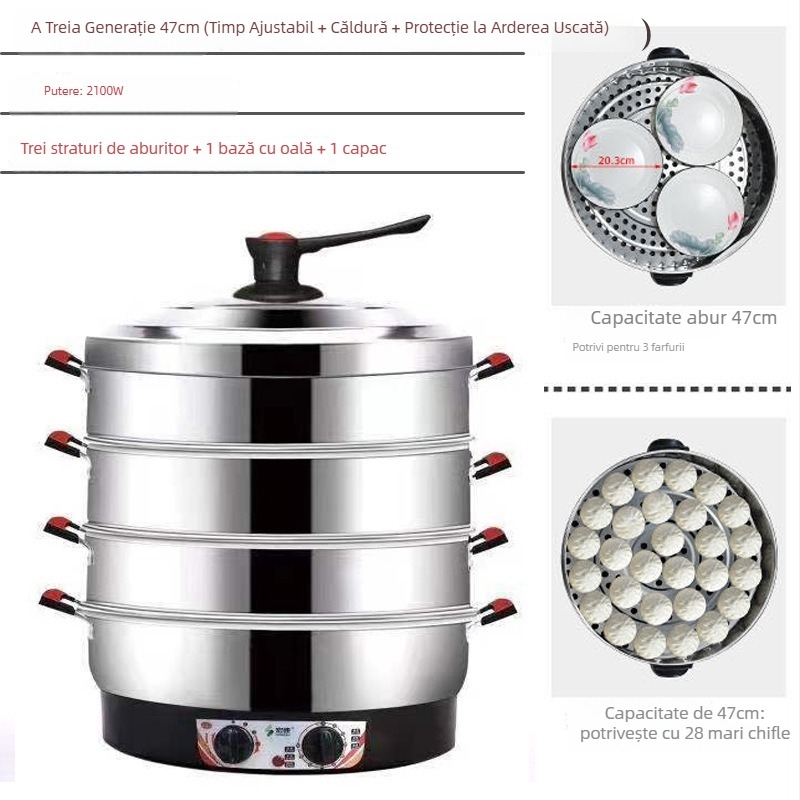 Aburitor electric, cu trei etaje, din oțel inoxidabil, capacitate peste 10 L, control mecanic