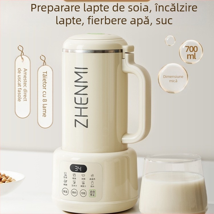 Zhenmi ZMPB-308 Mașină de lapte de soia cu tehnologie de rupere a pereților, pentru uz casnic automat fără gătire, sunet redus, capacitate de 1 L, Auto-Curățare