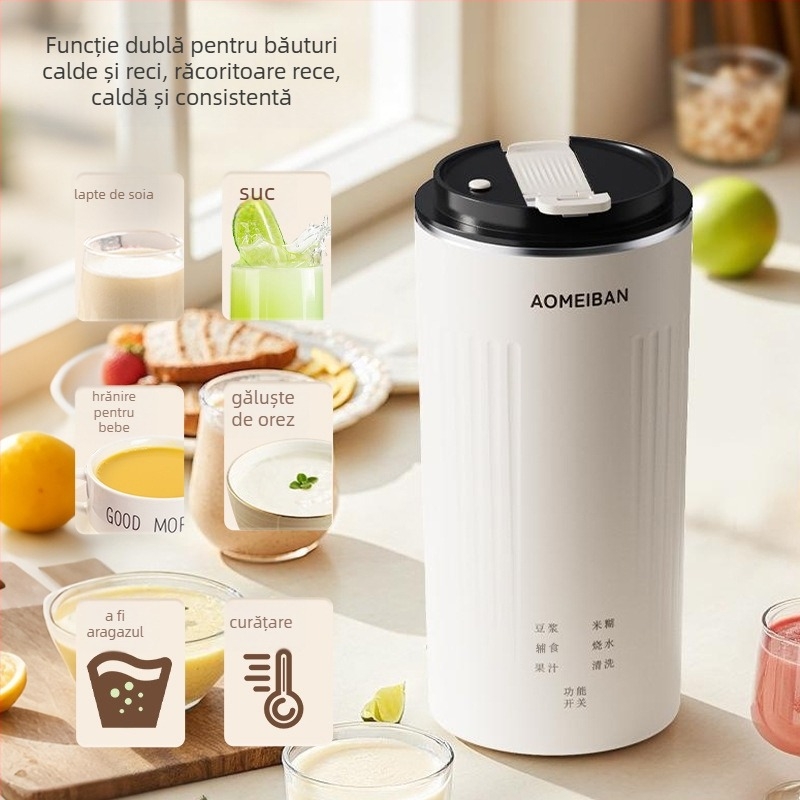 Mașină portabilă pentru lapte de soia pentru 1–2 persoane | măcinare fără filtru, corp din oțel inoxidabil, capacitate 0,35 L, curățare automată, încălzire pe bază