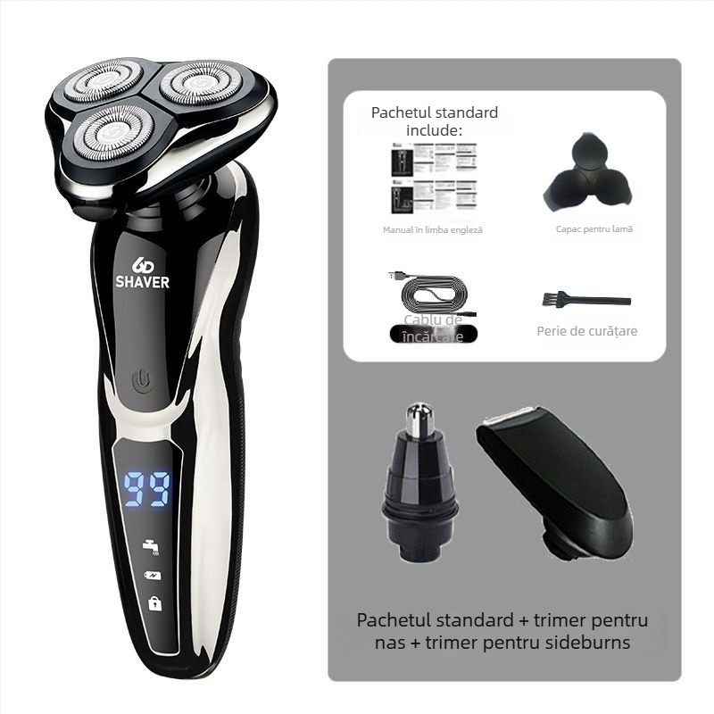 Aparat de ras electric cu cap rotativ unic, încărcare USB, autonomie de peste 60 de minute, motor brushless, utilizare umedă și uscată