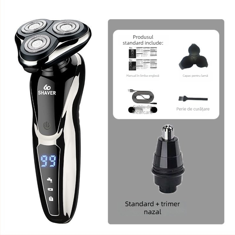 Aparat de ras electric cu cap rotativ unic, încărcare USB, autonomie de peste 60 de minute, motor brushless, utilizare umedă și uscată
