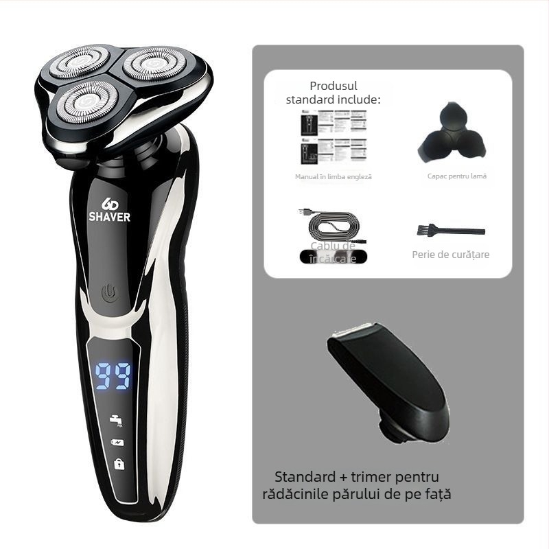 Aparat de ras electric cu cap rotativ unic, încărcare USB, autonomie de peste 60 de minute, motor brushless, utilizare umedă și uscată
